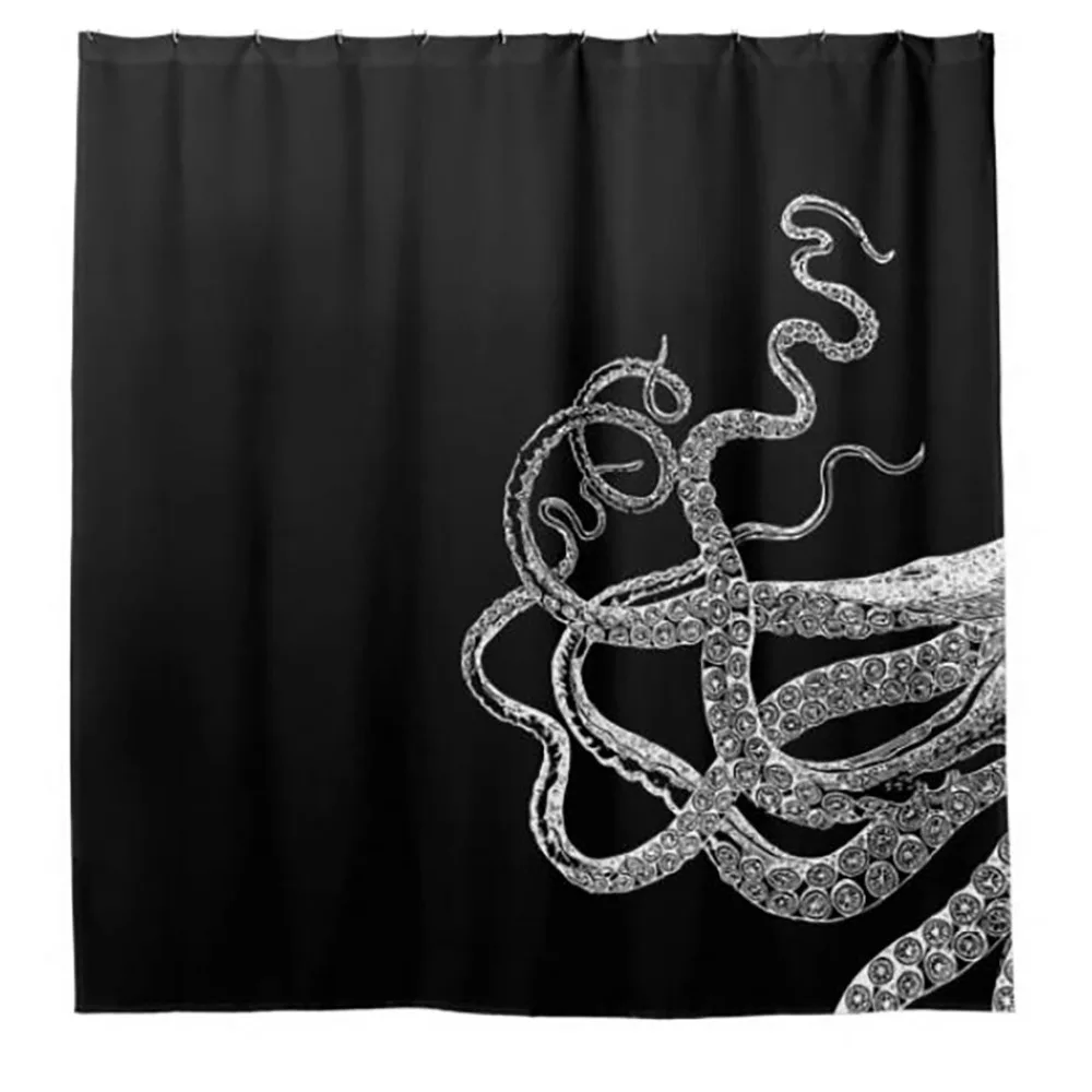 octopus black shower Curtains Hooks Bathroom Curtain Waterproof fabric