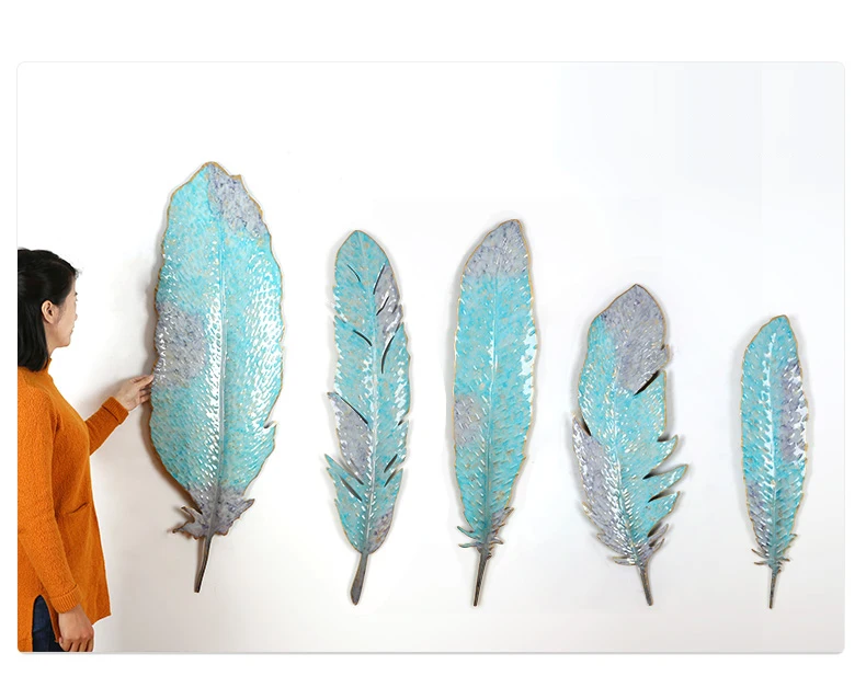 Американский минималистичный кованый Декоративный синий перо металлические поделки настенные Висячие украшения для дома в отеле 3D Настенная Наклейка Декор