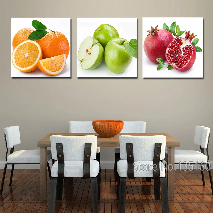 3 Panel Fruit Kitchen Dinning Wall Home Decor Pictures Apple Orange Pomegranate Modern Print Oil