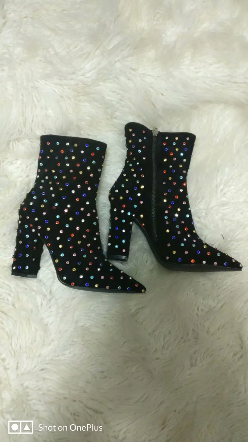Estrecha Vestido Chunky Invierno Diamante Del Boot Reales Heel Alto Mujeres Zapatos Colorido Talón Punta Imágenes De qT1vx