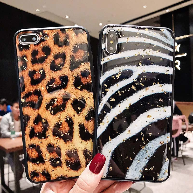 Блестящие золотистые Чехлы Kerzzil с фольгой для iPhone X XS XR Max Fashion Animal Leopard из мягкого