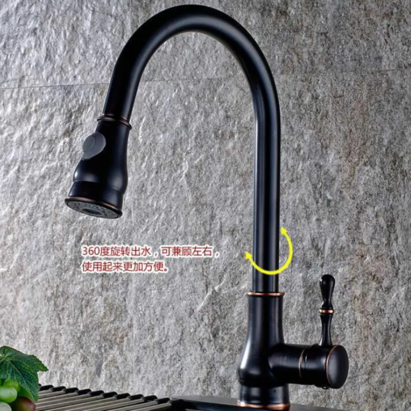 

A1 Copper pull-out kitchen faucet hot and cold sinks can be rotated and stretched sink sink faucet black bronzeLU4136