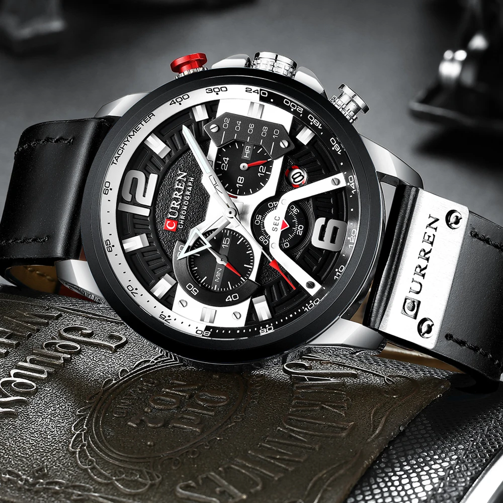 high qualtiy Curren Mens Watches Top Brand Luxury Chronograph Men Watch Leather Luxury Waterproof Sport Watch Men Male Clock Man Wristwatch drop shipping (4)