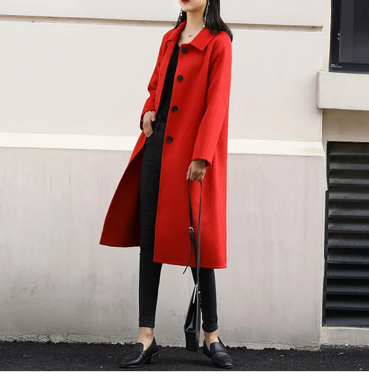 Новое двухстороннее кашемировое пальто весна Женское шерстяное пальто шерсть хорошее качество однотонное зимнее длинное пальто бежевая куртка