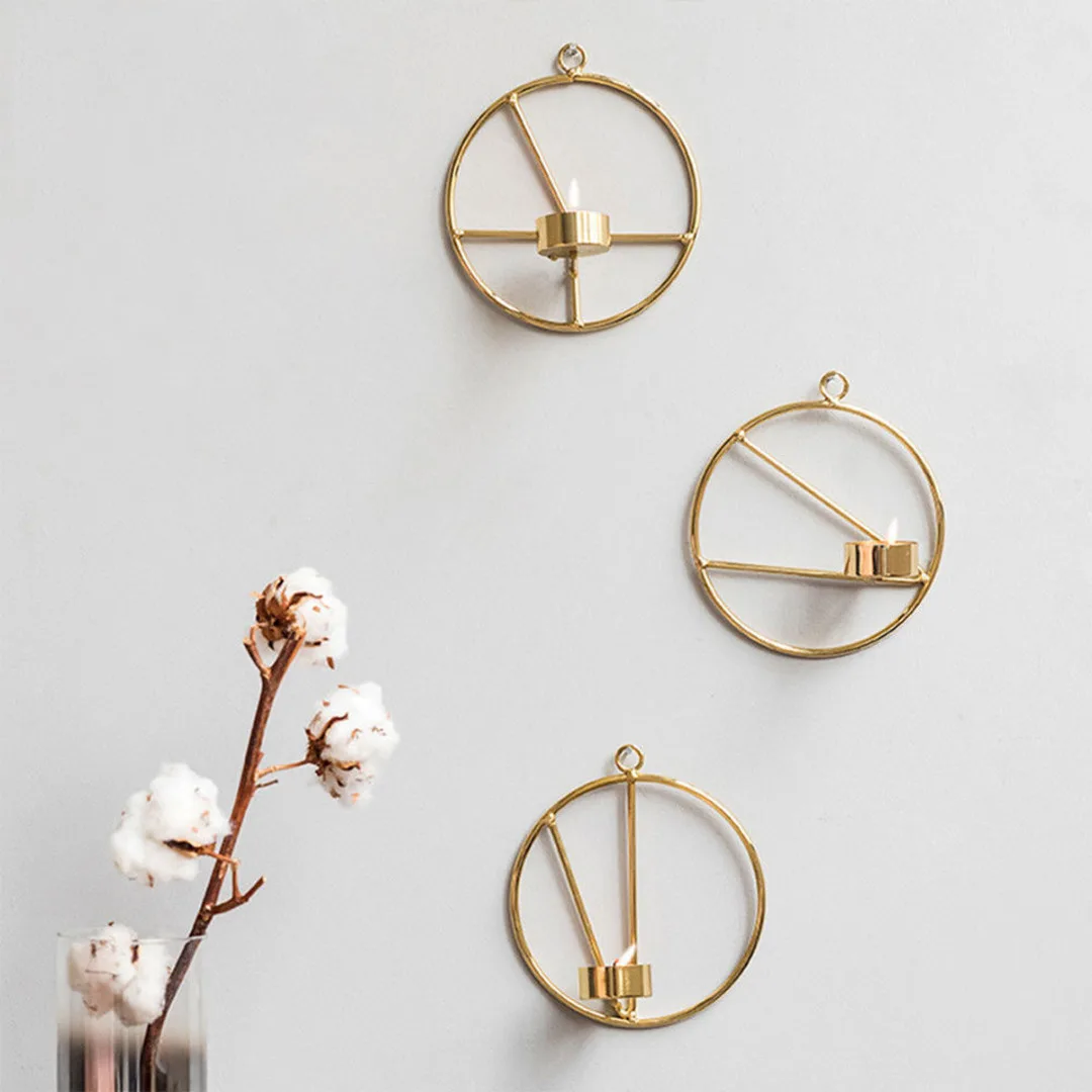 Nordic Style Round Metal 3D Geometric Wall Candle Holder Tealight Sconce Decor