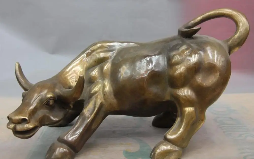 

China Folk Bronze Copper Sculpture Fengshui Decoration Bull Cow Cattle Ox Statue