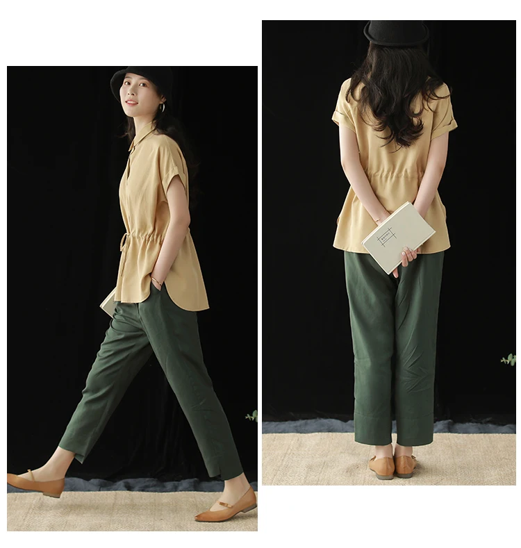 Летняя Блузка модный тонкий тип Drawstring женская рубашка куртки Новые Топы Кардиган Кнопка короткий рукав Повседневная Женская рубашка