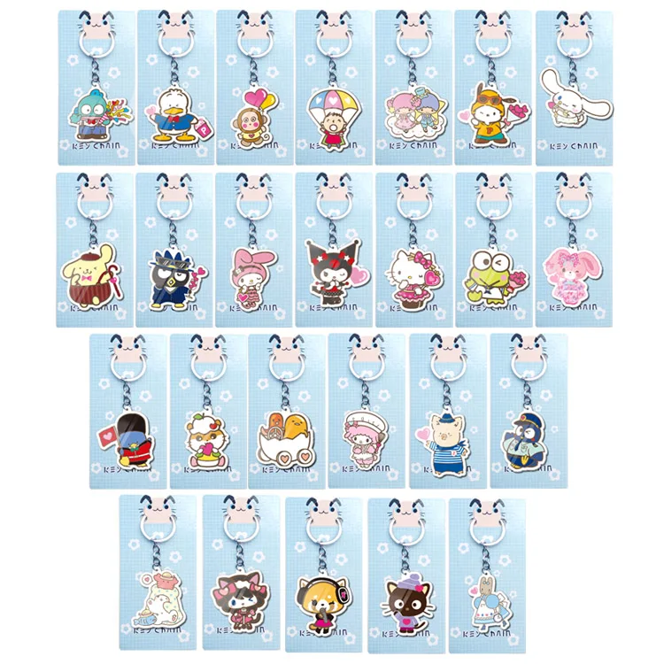 

30pcs Kawaii cartoon cute Hello Kitty keychain Keroppi Bag Pendant for girls and boys Kuromi keychain fastener wholesale