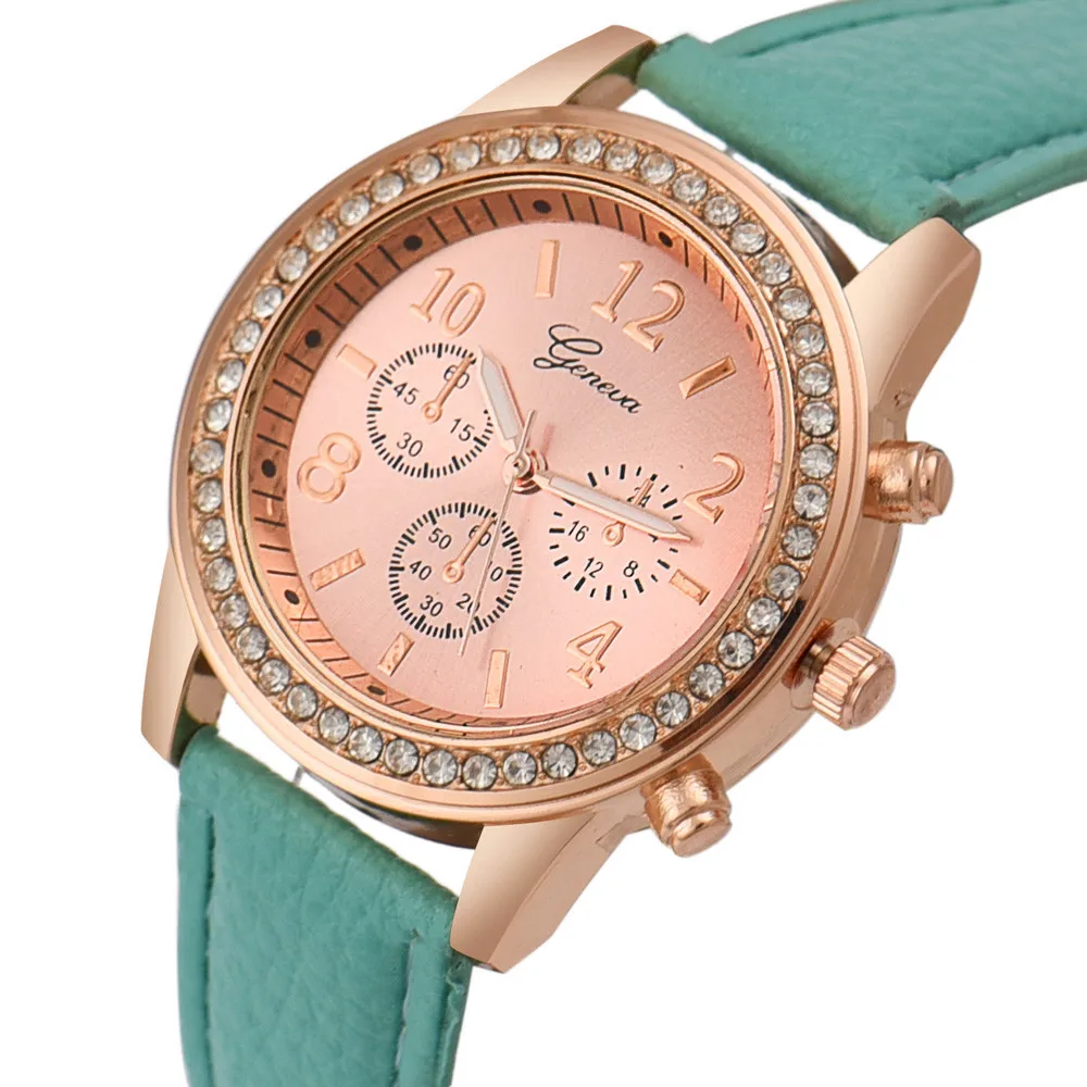 Fashion Women Geneva Roman Watch Lady Leather Band Analog Quartz Wrist