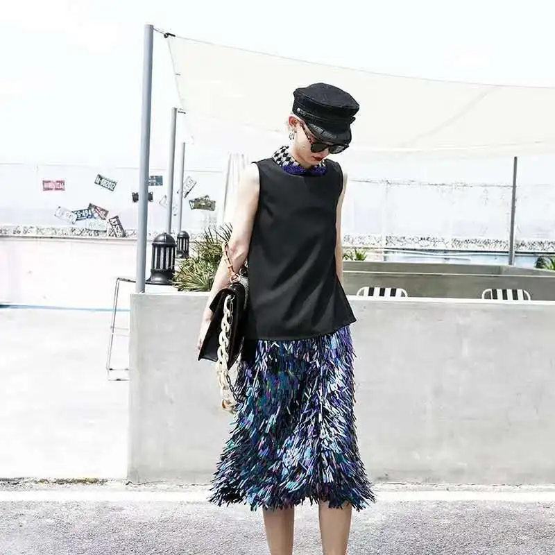 

2019 New-Coming Spring and Summer Sequins Skirts Fashion Beading Empire Sexy Club Skirts