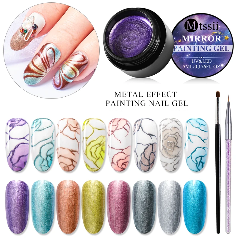 

5ML Metallic Color Nail Gel Polish Varnish Lacquer Painting Spider Flowers Drawing Gold Silver Mirror Glitter UV Gel Manicure