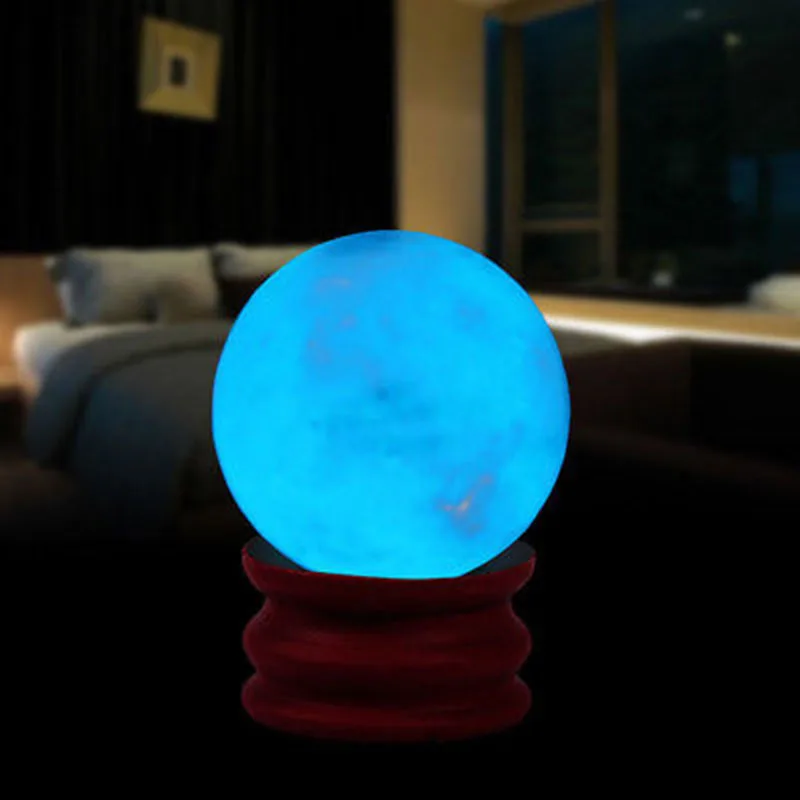 New 35MM Blue Glow In The Dark Luminous Quartz Crystal Sphere Ball With Base