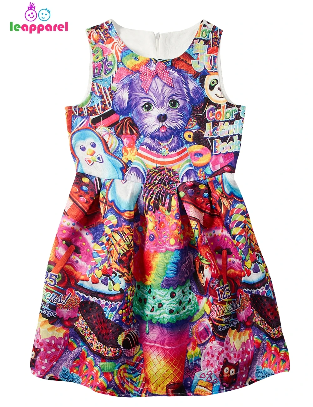 

Kids Cloth For Girls 2019 Sleeveless Princess Dress Animal Print Cartoon Casual Dress Children's Clothing Zipper Up Party Dress