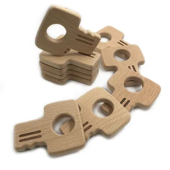 

Beech Wood Teether Key Shape Food Grade Wooden Teether Charms For Teething Necklace Natural Wood Made Pendants Baby Toys