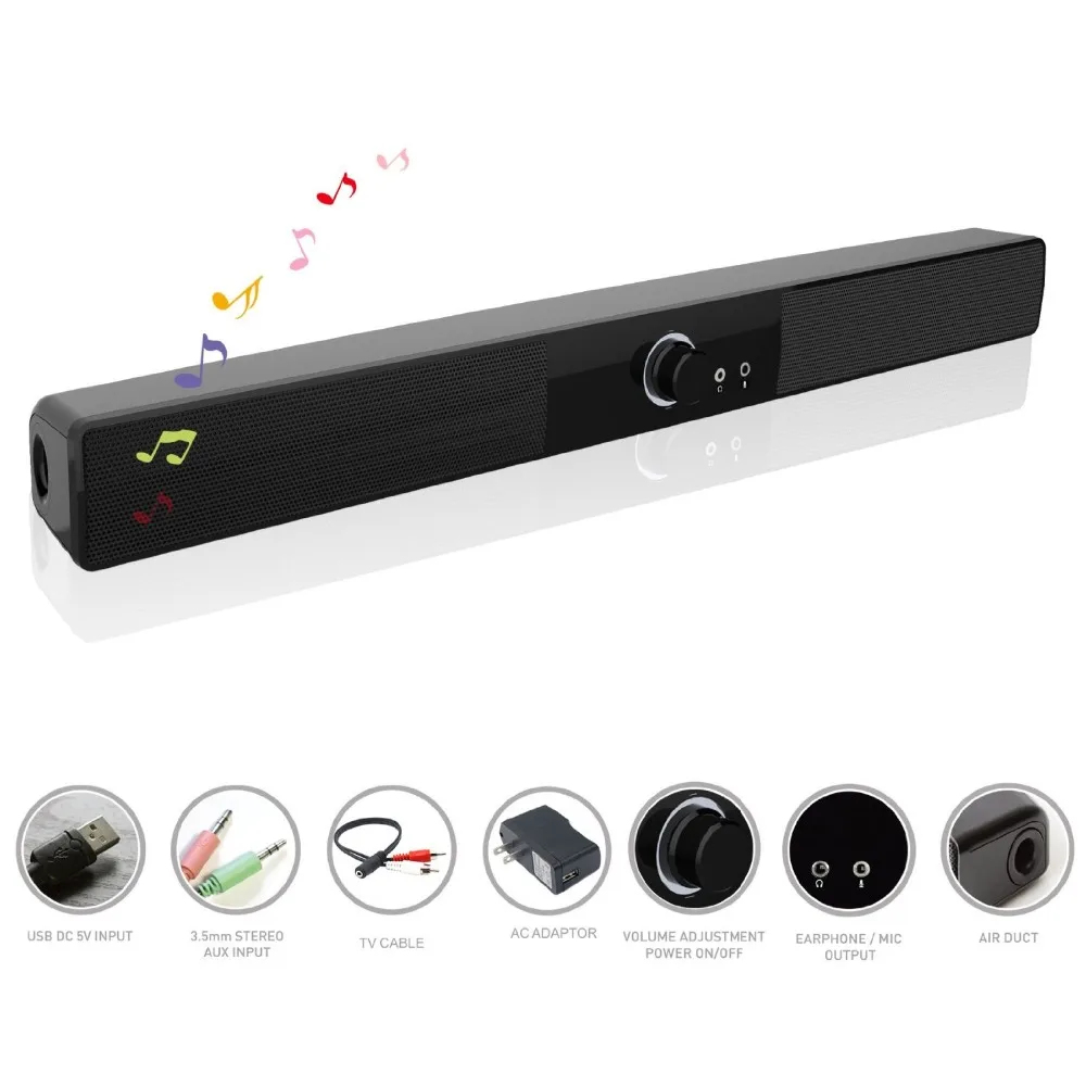 Lonpoo Soundbar USB Динамик для компьютера стерео звук S Наушники MP3 Саундбар ТВ PC iphone