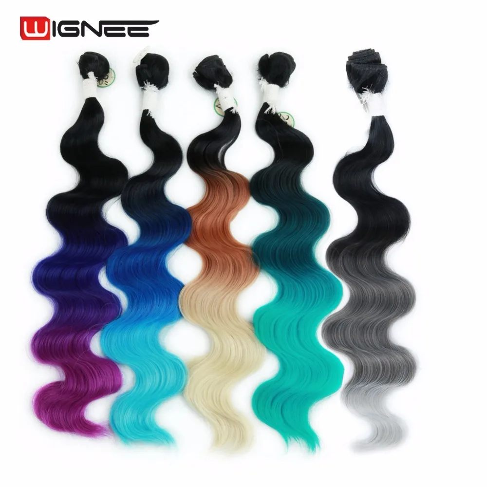 Wignee High Temperature Synthetic Body Wave Hair Extension 3 Tone Bundle Ombre Natural Black Root Hair Pieces For Africa America body-wave