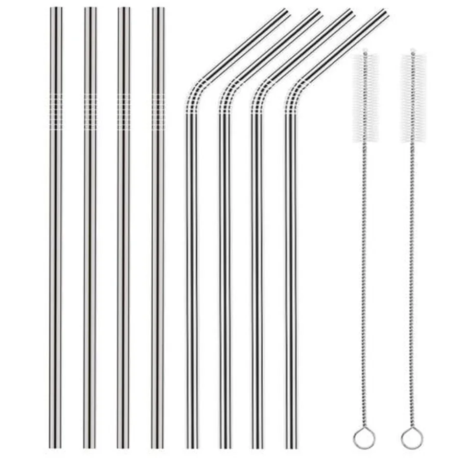 

2/4/8Pcs Drinking Straw Reusable Straws with Cleaner Brush Set High Quality Eco Friendly Stainless Steel Metal Straw For Mugs