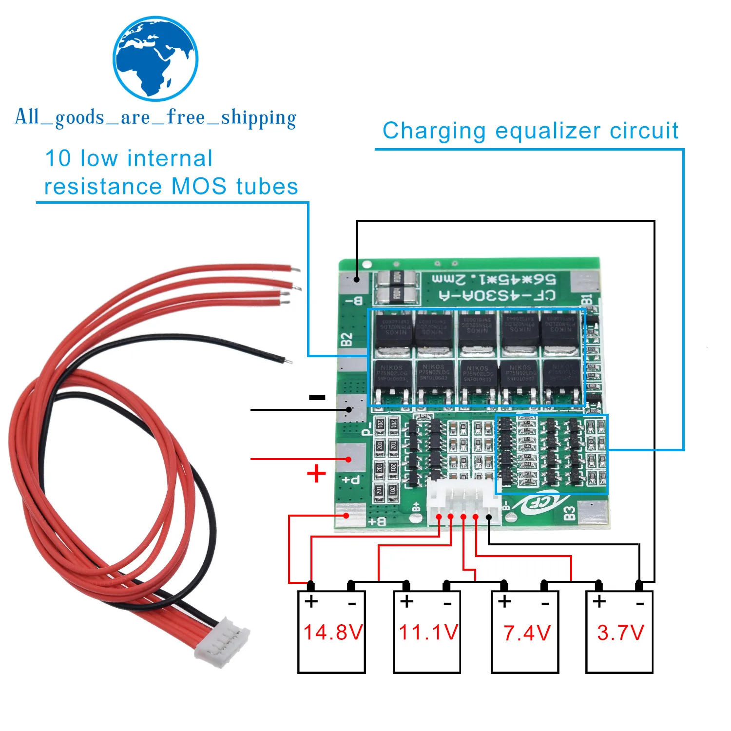 Tablero de protecci/ón de bater/ía de litio 10S 36V 30A BMS PCB Board Tablero de protecci/ón de carga de bater/ía de litio Li-ion Cell Protection Board