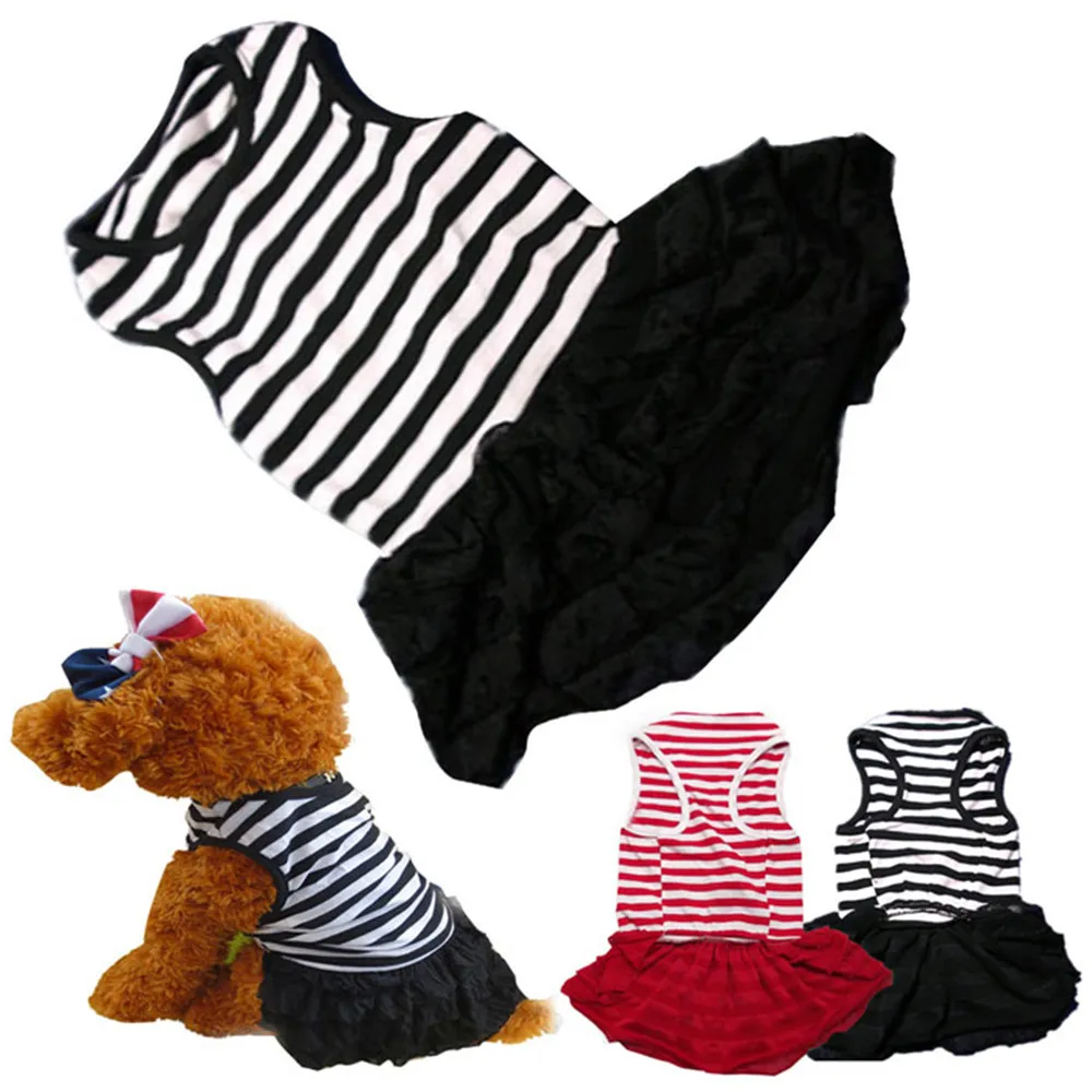 XS/S/M/L/XL модные собака одежда для домашнего животного, собаки костюм футболка в полоску юбка Щенок платье принцессы полиэфирное волокно#01