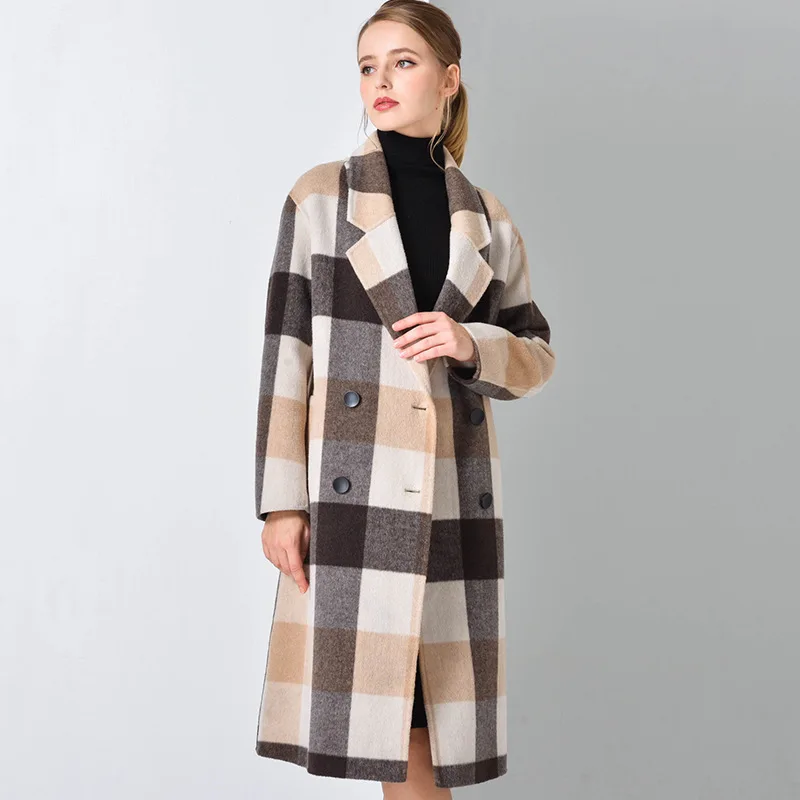 Woolen coat 2018 plaid coat suit collar coat double breasted double ...