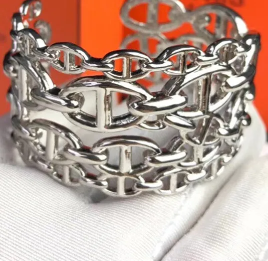 

New famous brand jewelry hollow silver color wide H lock bangle bracelet women ladies accessories