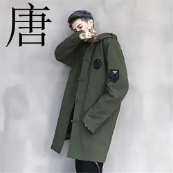 2019 Новый брендовый длинный плащ с капюшоном для мужчин ArmyGreen хип-хоп Harujuku мужской Тренч Японская уличная винтажная длинная куртка