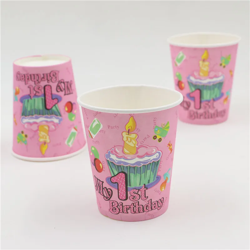 

10Pcs/lot My 1st Birthday Party Paper Disposable Cup/Glass Kids Birthday Festival Party Eco-Friendly Supplies For Kids Girls
