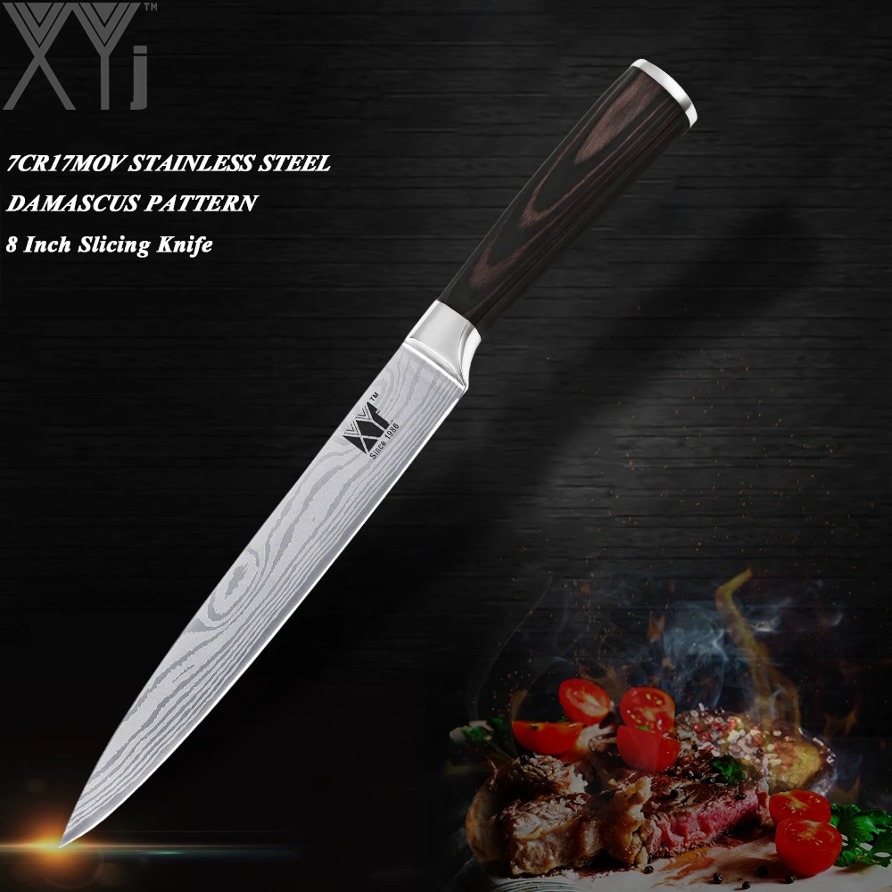 

XYj Damascus Pattern Stainless Steel Kitchen Knife 8" Chef Slicing 7" Santoku 5" Santoku Utility 3.5" Paring Knife Cooking Knive