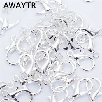 

Awaytr 100pcs 14mm Lobster Clasps Hooks Black/Gold/Silver Components For Jewelry Making Necklace Bracelet DIY Jewelry Findings
