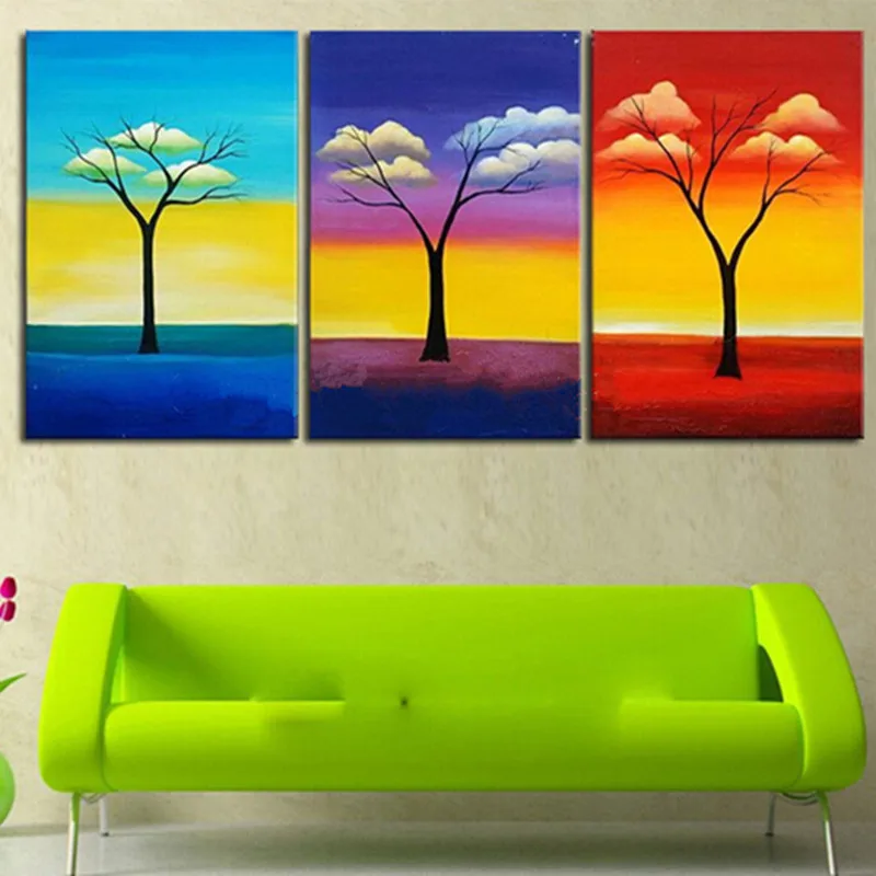 

Handpainted Abstract Landscape Oil Paintings Color Cloud Tree Pictures Arts Modern Home Decor Wall Art 3 Panel Canvas Painting