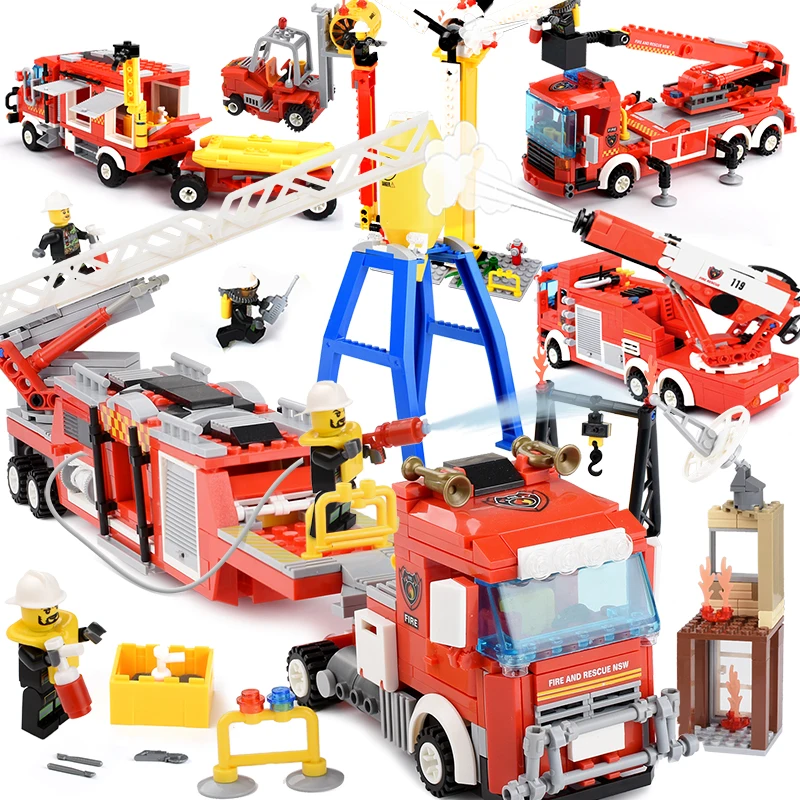 

Educational Fire Fighting Trucks Sets Building Blocks Toys Compatible legoed Technic City Fire Fighter Figures Toys For Children