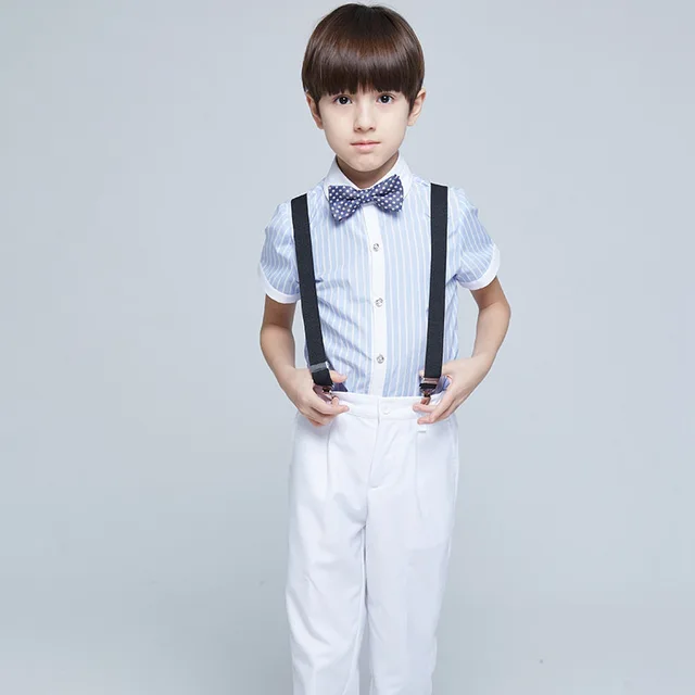 Summer white boys clothes set cotton striped shirts boy shorts pants