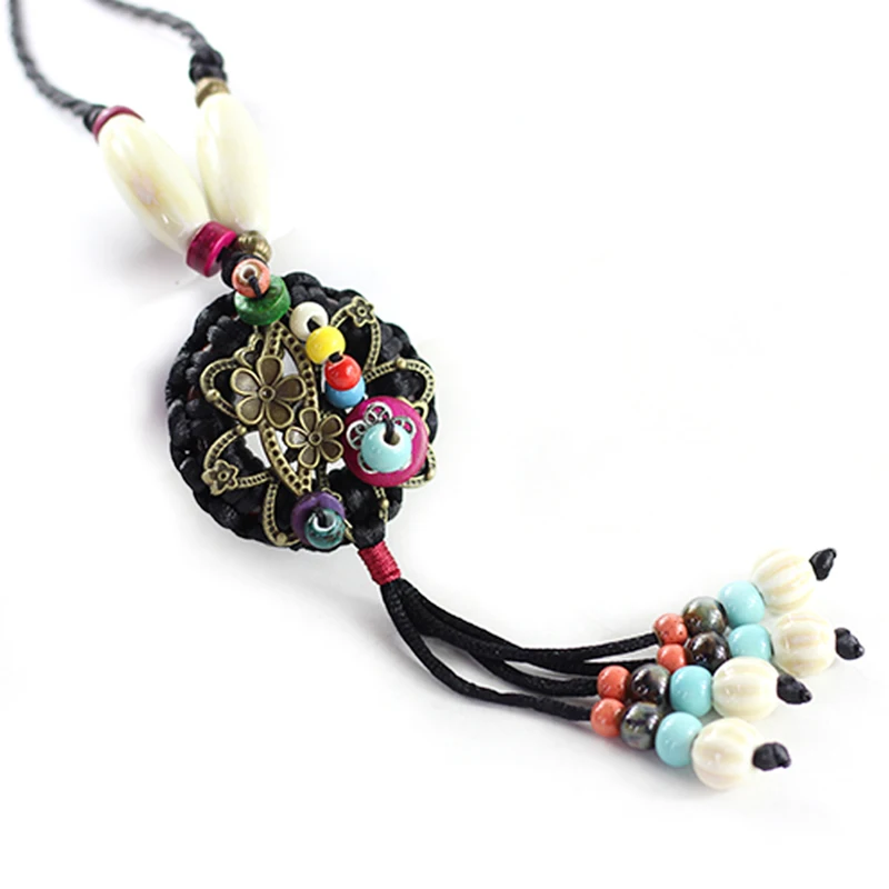 Цветочное ожерелье зимние украшения Ретро вязаный свитер длинная цепочка ожерелье винтажные цветные аксессуары-подвески
