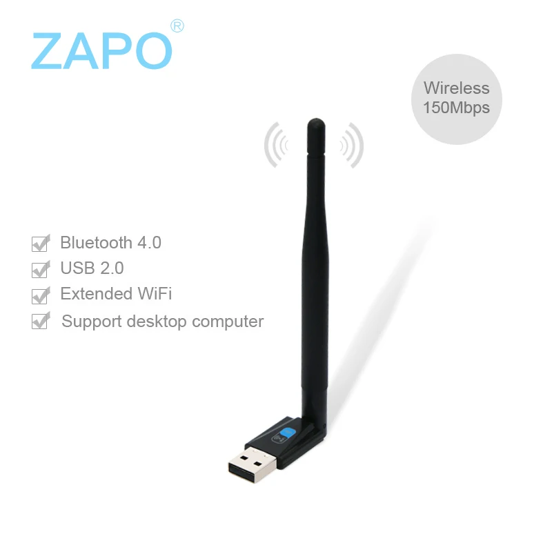 ZAPO Brand Bluetooth 4.0 Wireless Usb 802.11n WIFI Добавить 150 Мбит / с Адаптер 5dbi Антенна Сетевая карта для WIndows Linux Android системы