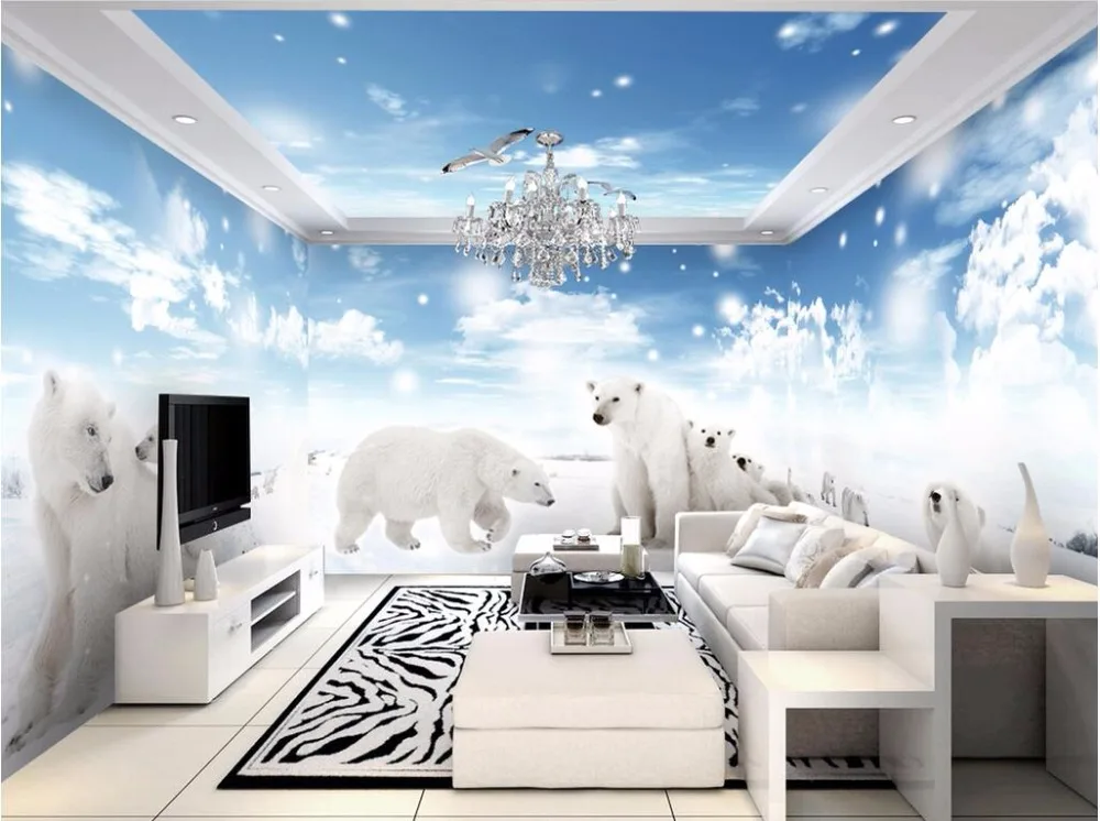 

custom mural photo 3d wallpaper Ice polar bear 3D theme space full house background wall 3d wall murals wallpaper for wall 3 d