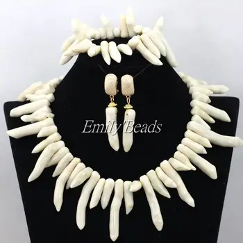 

Fantastic African White Coral Beads Jewelry Set Irregular Nigerian Wedding Costume Indian Bridal Necklace Free Shipping CJ595