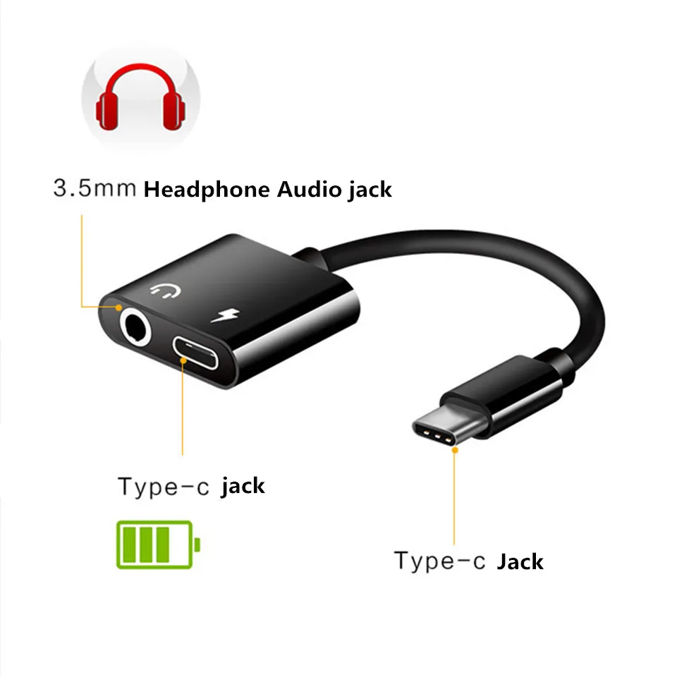 Type C And 3.5 Jack Earphone Cable USB C to 3.5mm AUX Headphones Adapter For Huawei Mate 20 P20 pro Xiaomi Mi 6 8 SE Audio Cable