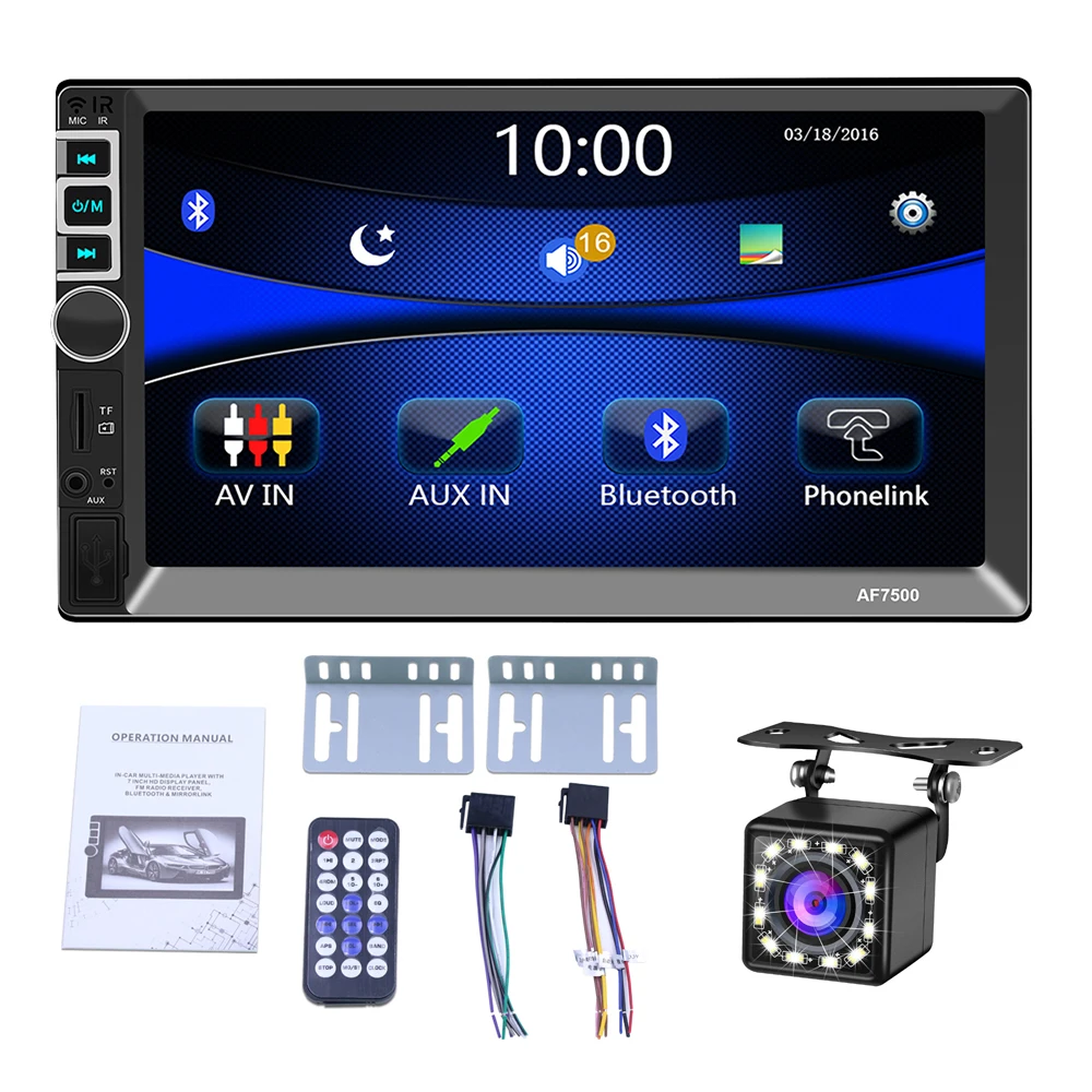 

7" Car Radio 2 Din Auto Stereo MP5 Player 2din Support Mirror Link Bluetooth Handsfree FM USB AUX TF Card Rear View Camera