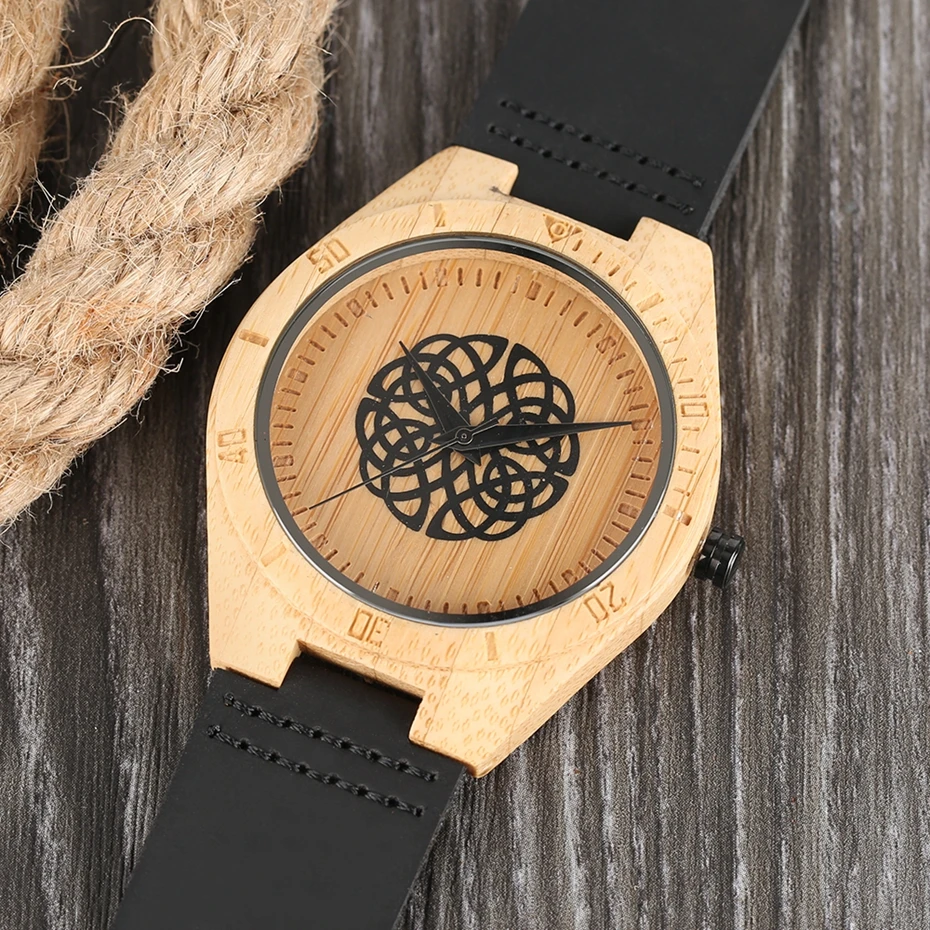 Men's Bamboo Wood Watch Casual Black Flower Spheres Design Dial Wooden Quartz Wristwatch Genuine Leather Sports Clock Gifts 2018 Women Dress Watches (11)