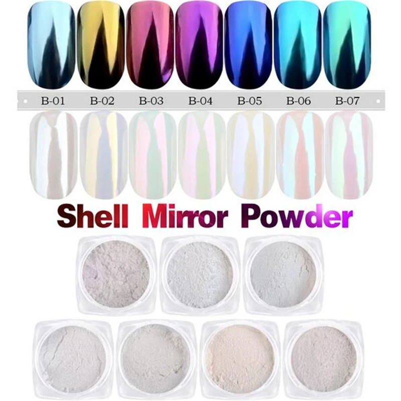 1g Box Shell Mirror Powder Nail Art Pigment Gold Blue Purple