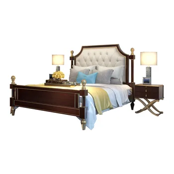 

Luxury postmodern american villa master bedroom light luxury leather bed