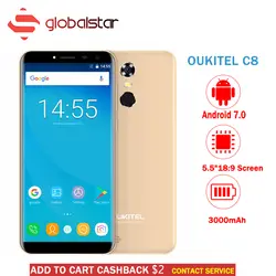 Oukitel C8 5,5 "18:9 Экран мобильного телефона mtk6580a четыре ядра смартфон 2 ГБ Оперативная память 16 ГБ Встроенная память 3000 мАч Android 7,0 3g отпечатков