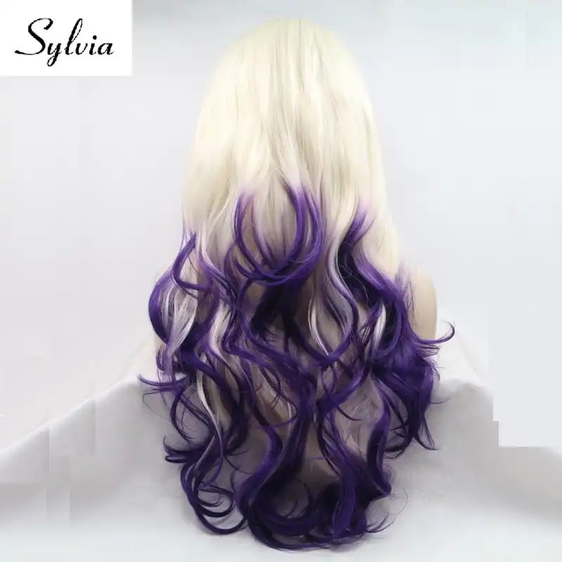 Sylvia Platinum Blonde With Purple Tips Ombre Body Wave Synthetic