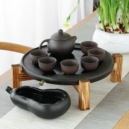 

ZishaTeapot Teacup Tea Tray Solid Wood Tea Set Home Kung Fu Dry Bubble Table Stone mill Tea Ceremony Ceramic Creative Tea Sea