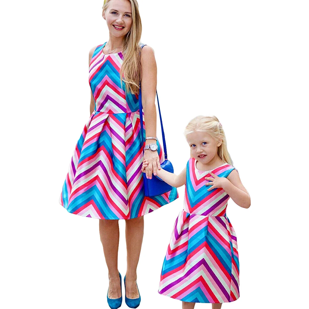 

Mommy and Me Outfits Striped Family Dress Mom&Daughter Matching Girls Kids Outfits Clothes Sleeveless Dress Summer 2019