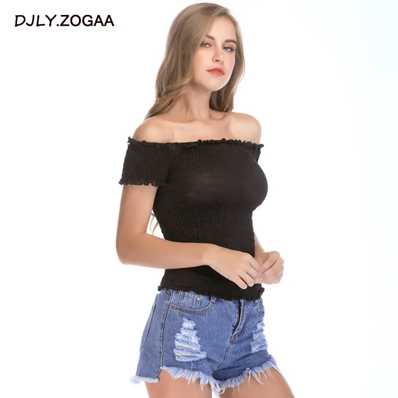 

ZOGAA Women Cotton Slim Short-sleeved Contracted Slash Neck T-shirt