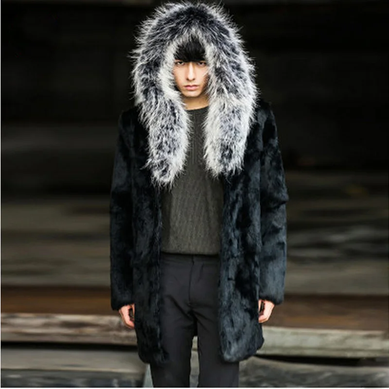 

European and American special prices fur men's fashion coat imitation fur imitation coat fur imitation Fox hair long cap S-6XL