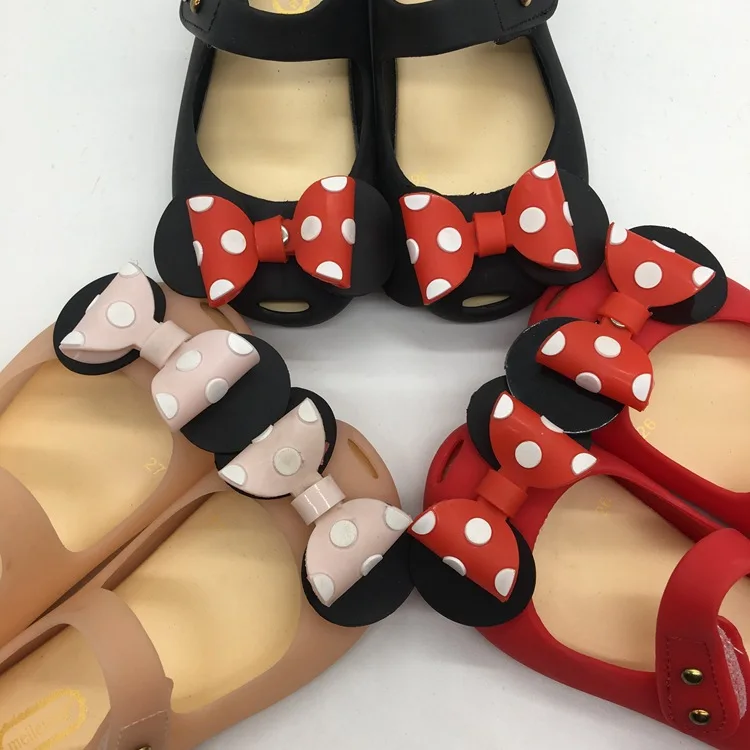 Mini Melissa/прозрачные сандалии для девочек; летняя детская сетчатая дышащая прозрачная обувь с бантиком Микки Мауса для девочек; сандалии для девочек; 14-16,5 см