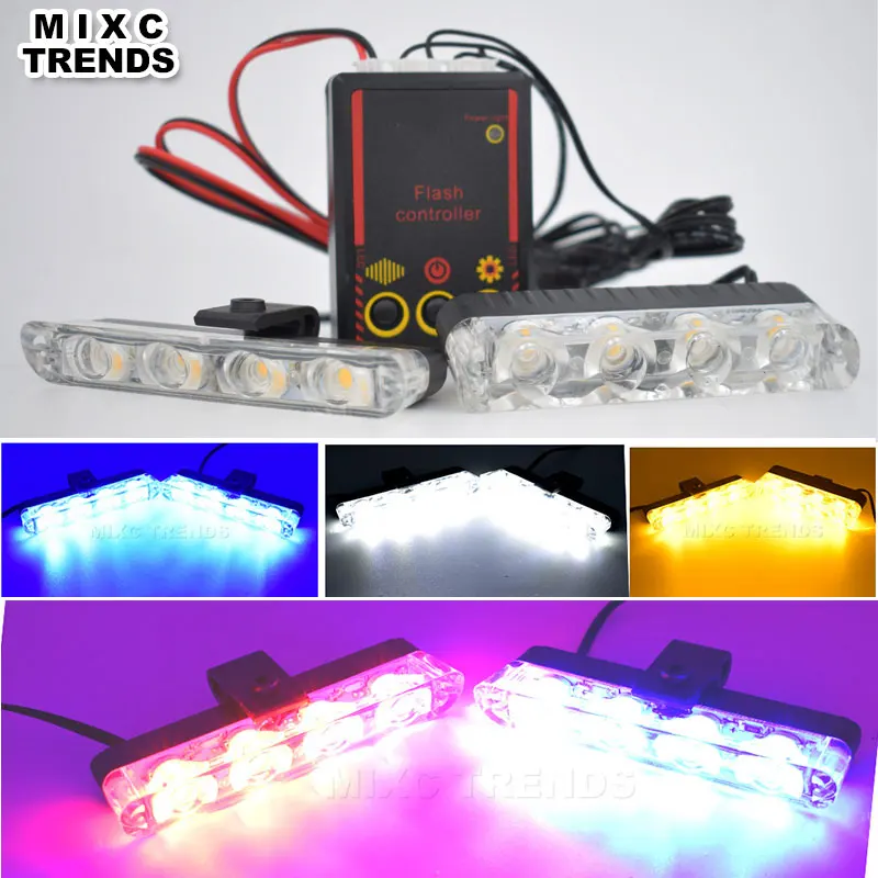 

MIXC TRENDS 2x4 8Led Strobe Ambulance Police light 12V Car Light Flasher Firemen Warning light Car Styling Red Blue White yellow