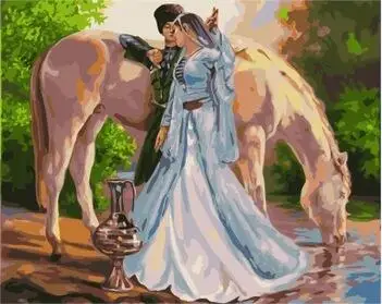 

Couple riding a horse painting coloring by numbers DIY digital Hand-painted canvas painting for home decor